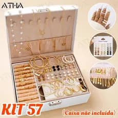 Kit de Joias Femininas 57 Peças Colares Brincos e Anéis Dourados A Prova d'Água Presentes Surpresas Pacotes de Presente