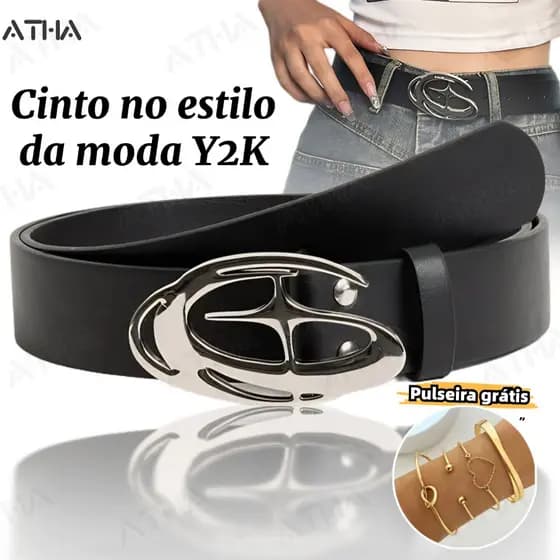 Cinto Unissex Vintage Estilo punk boho chic Com Fivela Decorada Com Estrela Em 3d Brilhante Y2K