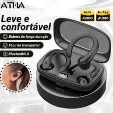 Fones de Ouvido Clip-On Bluetooth 5.0 | Leve & Confortável | Som Hi-Fi Sem Vazamento, Esportivo, Impermeável ipx8
