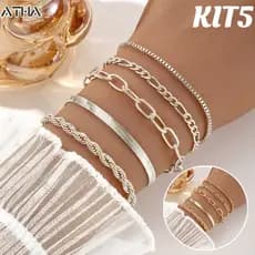 Conjunto de Pulseiras de  Aço inoxidável com 5 Peças, Estilo Minimalista, Joia que Não Desbota, Pulseiras baratas