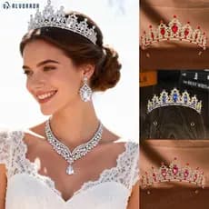 Tiaras Barroco para Noivas, Coroa de Casamento em Cristal Europeu, Arco de Cabelo em Liga Colorida para Noivas.-alv
