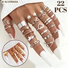 22 pçs Conjunto De Anel De Dourado Vintage Mulheres Conjunto De Anel De Dedo Joias Acessórios-ALV