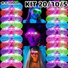 KIT 20/10/5 Oculos Led Neon de Festa Com 3 Modos Fluorescente Rave Balada Casamento Cosplay Aniversario Carnaval ALV