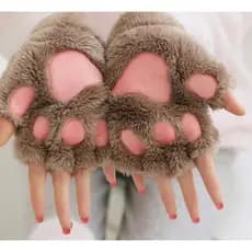 Um par de luvas femininas de pelúcia, garras de urso macias, meio dedo, luvas de garra de gato * && -- & **