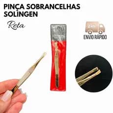 Pinça Reta Para Sobrancelhas Aço Inox Solingen Dourada Envio Rápido 24h no Brasil