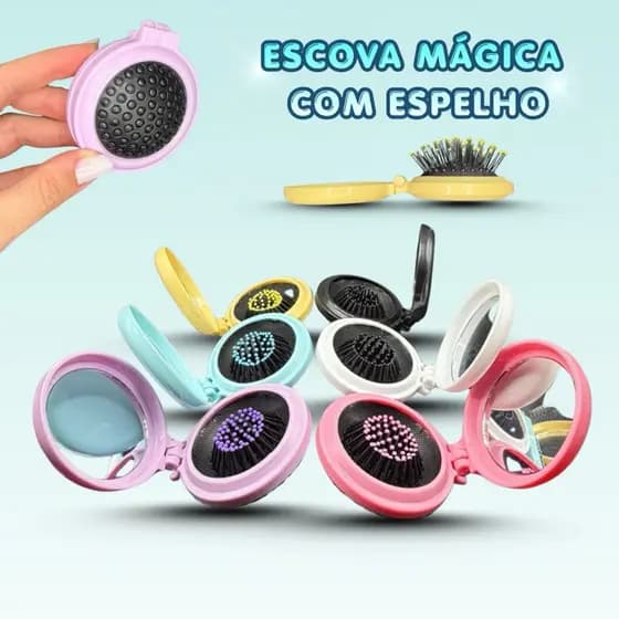 Mini Escova Com Espelho Dobrável Portátil Para Bolsa Escovinha Mágica Espelhinho de Mão Envio Rápido
