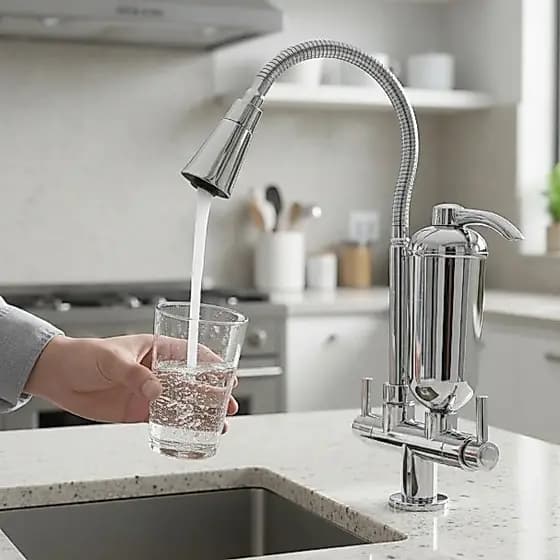 Torneira Cozinha Abs Filtro Mesa Tubo Flexível Duplo Jato Cromado Brilhante