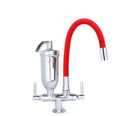 TORNEIRA COZINHA BANCADA TUBO FLEVÍVEL VERMELHO COM FILTRO ELEGANTE