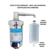 Copo Filtro de Torneira Cromado ABS Com Refil Vela Blindado - Água Mais Limpa e Saudável