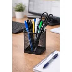 Porta Canetas Aramado Quadrado Preto Organizador Mesa Escritório Aço