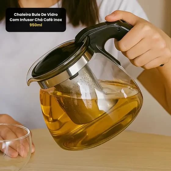Chaleira Bule De Vidro Com Infusor Chá Café Inox 950ml