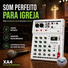 Mesa de Som 4 Canais XA4 Com Bluetooth USB Áudio Para Live Podcast Igreja