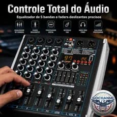 Mixer de Som 4 Canais MX4 Com Bluetooth USB MP3 E Gravação Direta