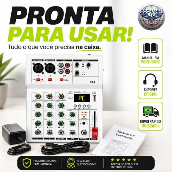 Mesa de Som Para Podcast XA4 Com Phantom Power 48V e Interface USB