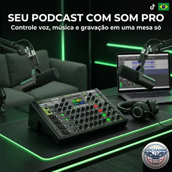 Mixer de Áudio GQD-X20 4 Canais Bluetooth USB para Microfone Guitarra Teclado