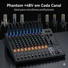 Mixer de Áudio GOCHANMI NX600 6 Canais Bluetooth USB MP3 Gravação Phantom 48V