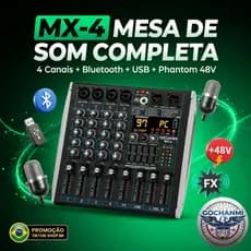 Mesa de Som MX4 4 Canais Bluetooth USB 99 DSP Phantom 48V Para Igreja Live Podcast