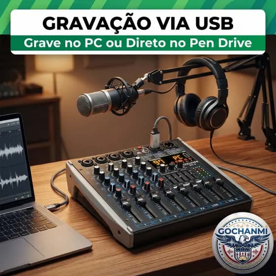 Mixer de Áudio MX4 4 Canais USB Bluetooth Phantom Power 48V Para Microfone
