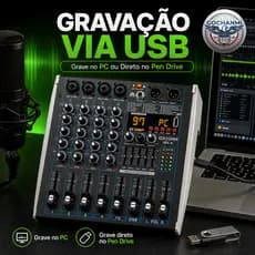 Mixer MX4 Gochanmi 4 Canais Com Gravação USB Bluetooth E Phantom 48V