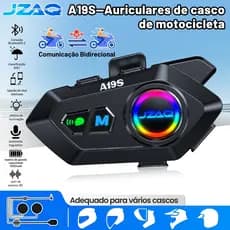 JZAQ A19S Fone Bluetooth para Capacete, Função Intercom, Compartilhamento de Música, IP67 Impermeável, Adesivos Inclusos