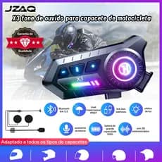 JZAQ X3 Fones Bluetooth para Capacete de Moto Luz LED IP67 Impermeável Som Alto Anti-Ruído Conexão com Dois Celulares