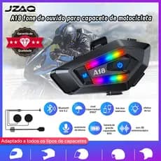 JZAQ A18 Fone Bluetooth Capacete Moto | Luz LED Colorida IP67 Impermeável Bateria 1000mAh Longa Anti-Ruído Som Alto