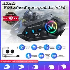 JZAQ Y12 Fone Bluetooth para Capacete de Moto, IP56 Impermeável, Reprodução de Música, Atendimento com Um Toque