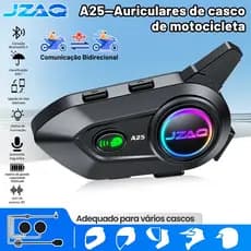 JZAQ A25 Fone Bluetooth para capacete de moto IP67 Impermeável Anti-ruído Intercom Áudio Hi-Fi Música Compartilhada