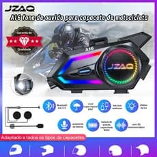 JZAQ A16 Fone Bluetooth para Capacete, IP67 Impermeável, Luz RGB, Bateria 3000mAh, Anti-Ruído, Atendimento com Um Toque