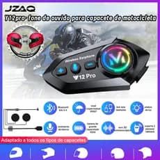 JZAQ Y12Pro Fone Bluetooth para Capacete, IP67 Impermeável, Áudio HD, Música Compartilhada, Intercom para 2 Pessoas