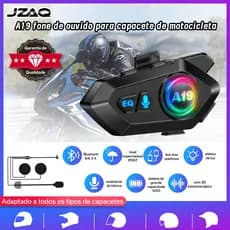 JZAQ A19 Fone Bluetooth Capacete Moto Atendimento Inteligente IP67 Impermeável Bateria 1000mAh Música e Chamadas