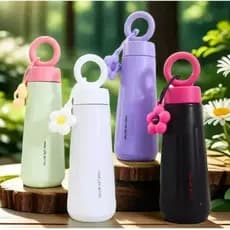 Garrafa de Aço lnoxidavel com alça e Chaveiro de Flor 450ml