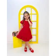 Vestido Liso Babado Manga Dupla Cores Verão Elegante Confortável