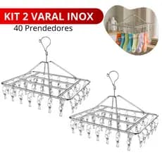 Kit 2 Varal Multiuso Inox 40 Prendedores Roupa Íntima Meias Calcinha Lavanderia Compacto