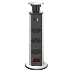 Torre de Tomada Multiplug Retrátil 3 Tomadas e USB+USB-C Embutir