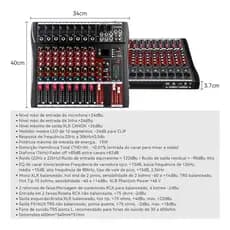 VEDO Console De Mixagem Digital 8 Canais Mesas de Som Bluetooth USB Mixer Mp3 Player Phantom +48V Integrada 110/220V