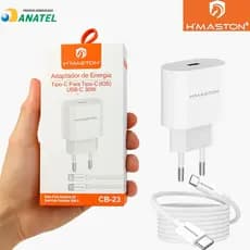 Carregador Turbo 30W Tipo-C Bivolt para iPhone e Android + Cabo Tipo-C para Tipo-C H'maston