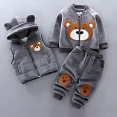 Conjunto de Roupas de Inverno Quentes e Peludas para Crianças, para Meninas e Meninos, Colete com Capuz + Camisetas + C