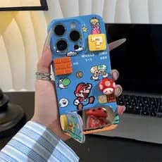 Capa para iPhone 17 16 15 14 13 12 11 XR Mario Mushroom com Suporte Anti-Queda Design Fofo 0029
