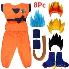 Fantasias de Carnaval de Anime Son Goku Cosplay Top/Calças/Cinto/Cauda/Marca/Peruca para Crianças e A 8434