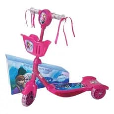Patinete Frozen Infantil 3 Rodas Cestinha Luzes LED + Som Musical Rosa Dobrável