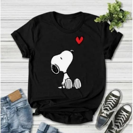 Camiseta Feminina Camisa Casual Confortavel Snoopy 100% Algodão T-Shirt Estampada
