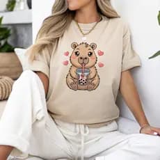 Camiseta Feminina T-shirt Algodão Básica Gola Redonda Love Capivara Diversas Cores