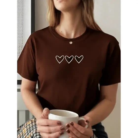 Camiseta Feminina Oversized Básica Três Corações Coração 100% Algodão Malha Premium Promoção