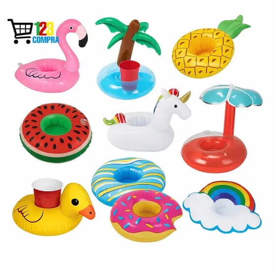 Kit 6/12 Porta Copos Boia Inflavel Piscina Varios Formatos Porta Lata Brinquedos para Piscina