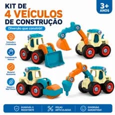 Kit 4 Tratores De Construção Desmontáveis Educativos 4 em 1