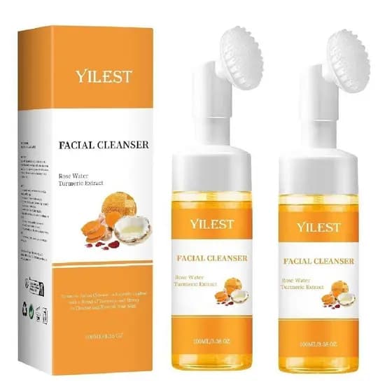 2 Peças de Sabonete Facial Iluminador com Cúrcuma e Escova, Esfoliante de Limpeza Profunda com Espuma de Cúrcuma para Re