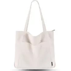 Bolsa Tote de Corduroy Prite para Mulheres, Bolsa Grande de Ombro com Zíper e Bolsos para Faculdade, Trabalho, Viagens e