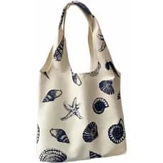 Bolsa de Lona Inspirada na Praia para Mulheres, Estampa Náutica de Conchas e Estrelas-do-Mar, Bolsa de Ombro Casual Esté