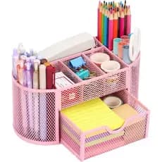 Organizador de Mesa Rosa EOOUT, Porta-Canetas para Mesa e Acessórios, Organizador de Mesa em Malha com 8 Compartimentos